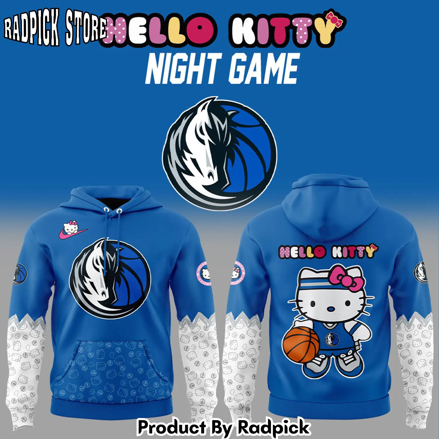 Dallas mavericks x hello kitty game night hoodie joggers hoodie and long pants set rp291789